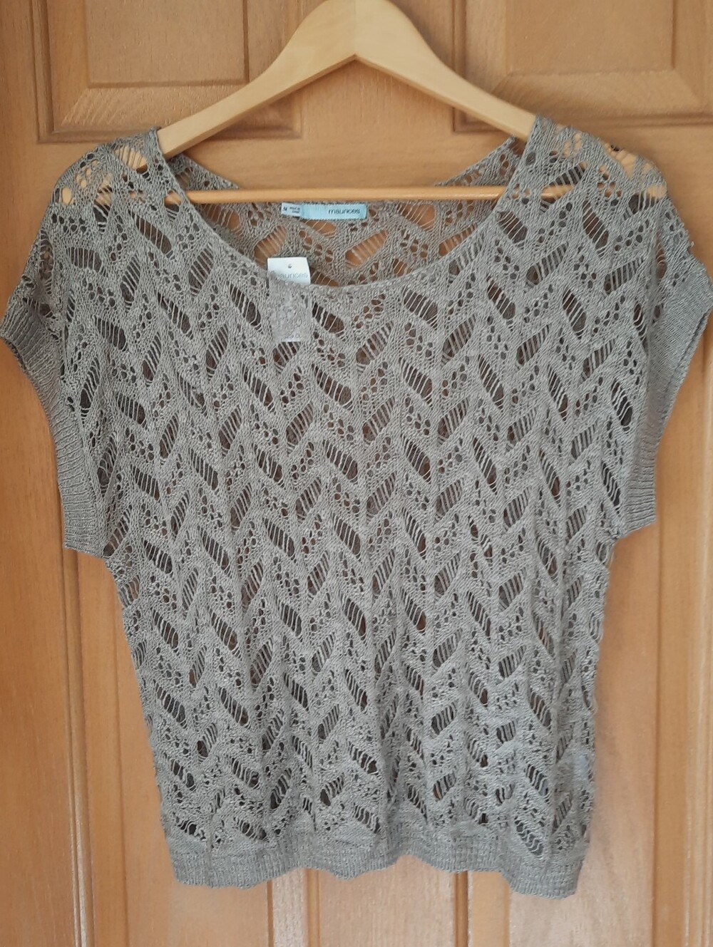 Maurices Taupe Open Knit Chevron Short Sleeve Sweater Size Medium New
